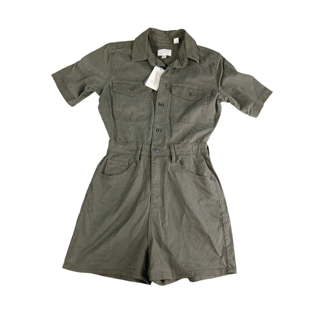 Universal Thread Romper Women 2 Green Short Sleeve Shorts Button Front NWT